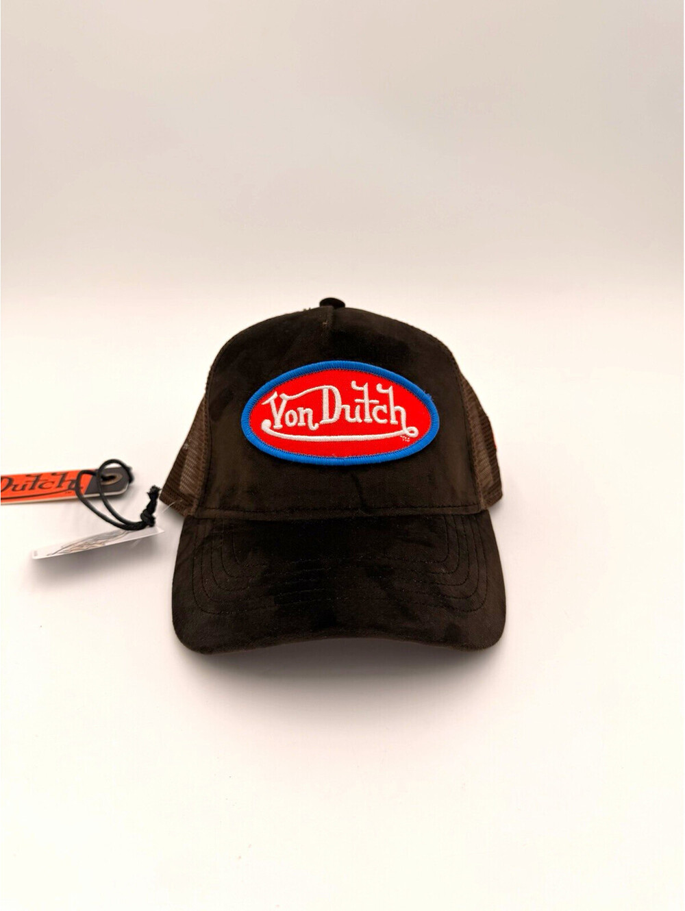 Von Dutch Hollywood Brown Velvet Trucker Hat with Red Blue Logo NWT